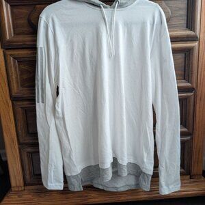Adidas Mens Lightweight Pullover Hoodie T-Shirt White Gray Size M